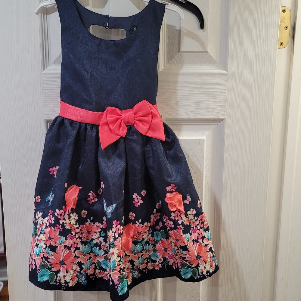 Girls 5T navy floral dress